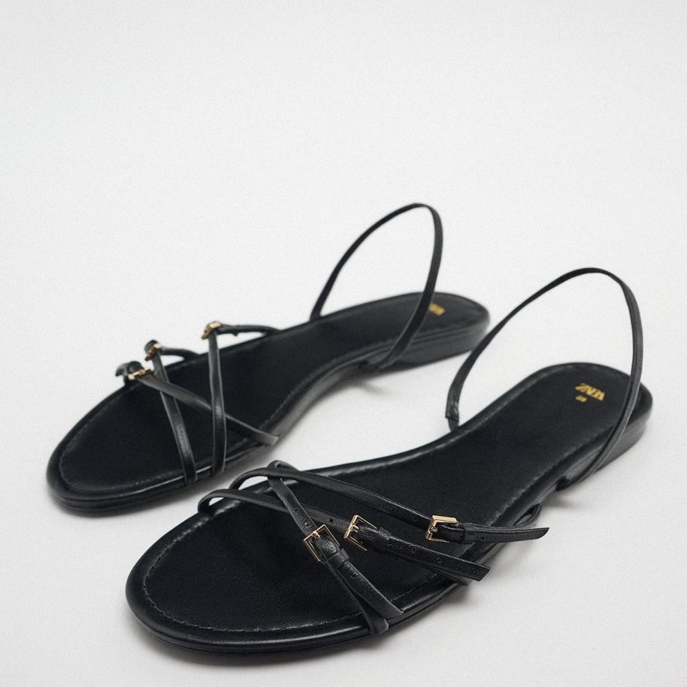Zara Black Strappy Flat Sandals